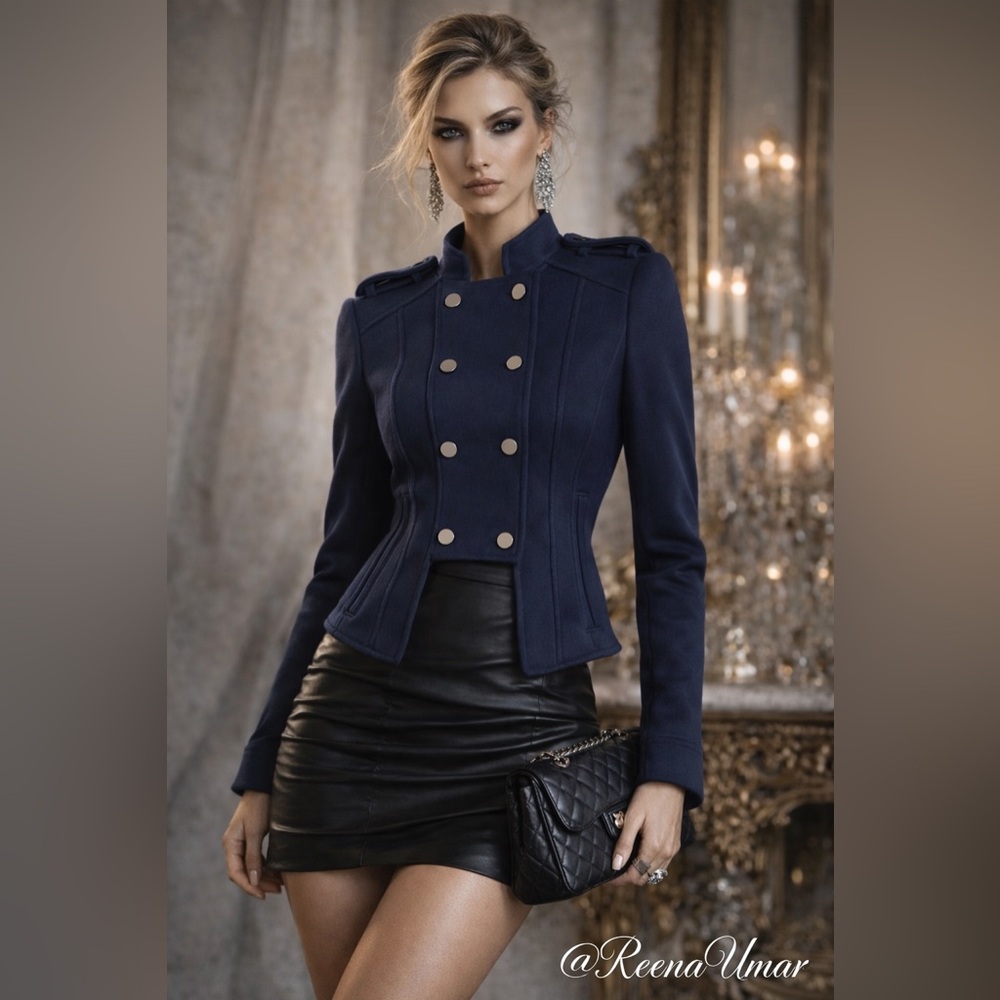 BCBGMAXAZRIA "Royce" Double-Breasted Military Jacket - Magenta | XXS